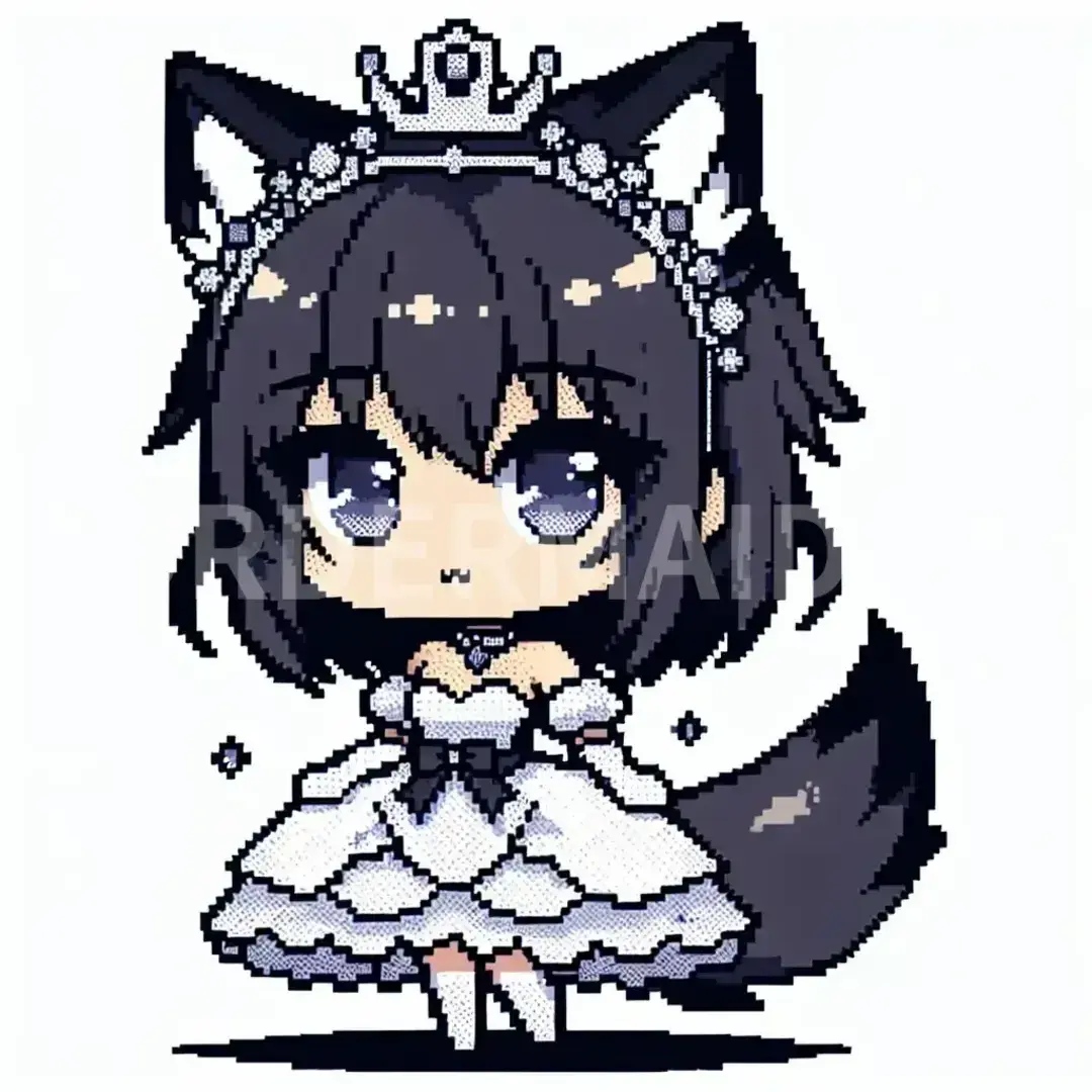 ちびキャラ（ドット絵） - どんなちびキャラを生成したい？: ウルフカットで黒髪のお姫様 - AI画像 クラウドワークスAI