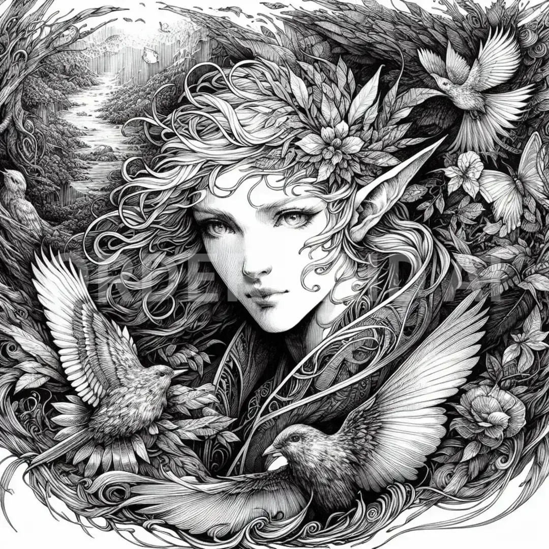 ペン画メーカー - テーマ: エルフ - AI画像 クラウドワークスAI