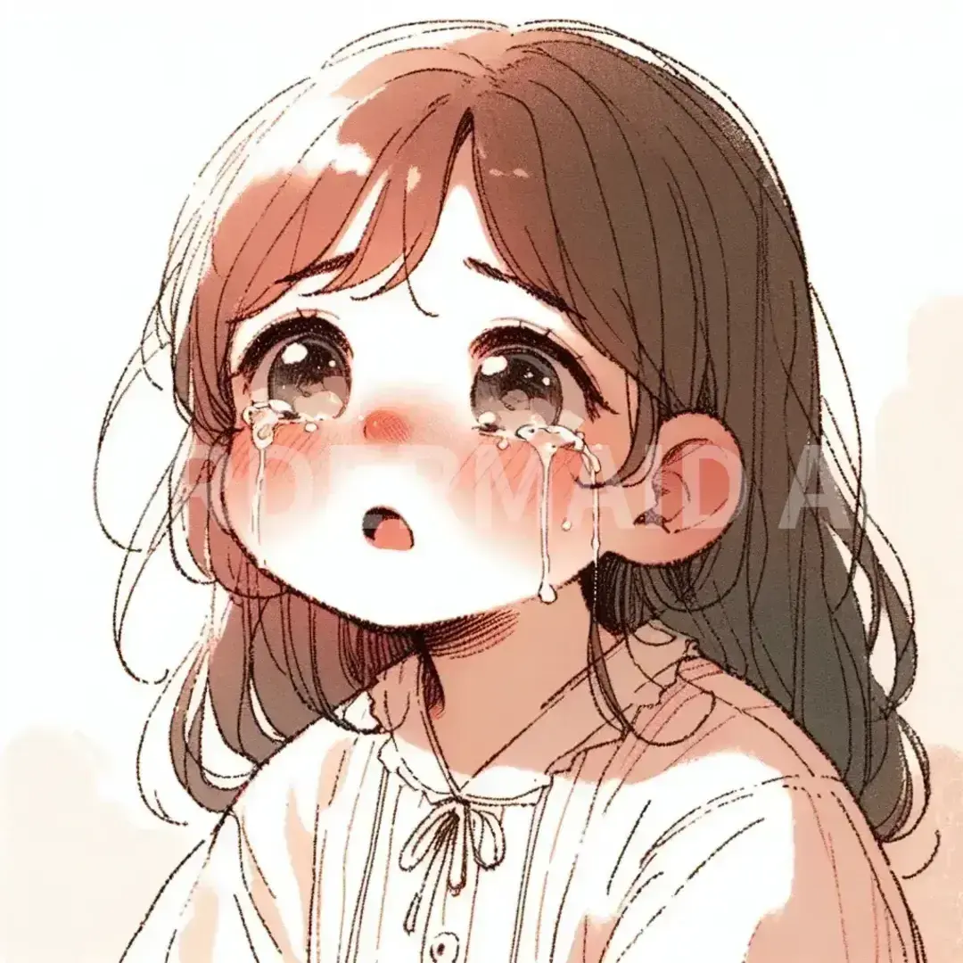 ゆるかわスケッチイラスト - どんなイラストを生成したい？: 泣きじゃくる女の子、白背景 - AI画像 クラウドワークスAI