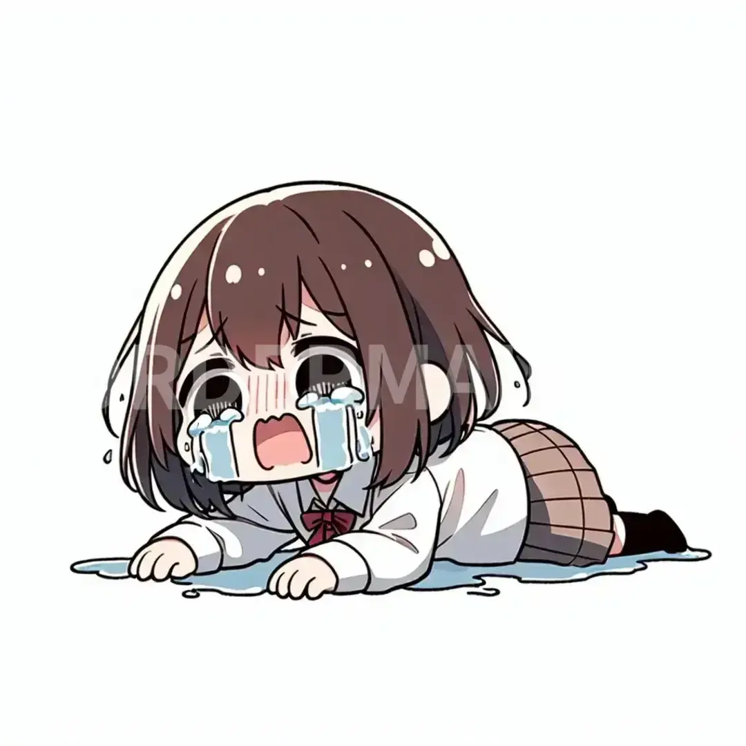 ちびキャラLINEスタンプメーカー - どんなイラストを生成したい？: 四つん這い / 表情を選択してください。: 大泣き - 大きな涙を流し、時には顔を歪めながら激しく泣く。 - AI画像 クラウドワークスAI