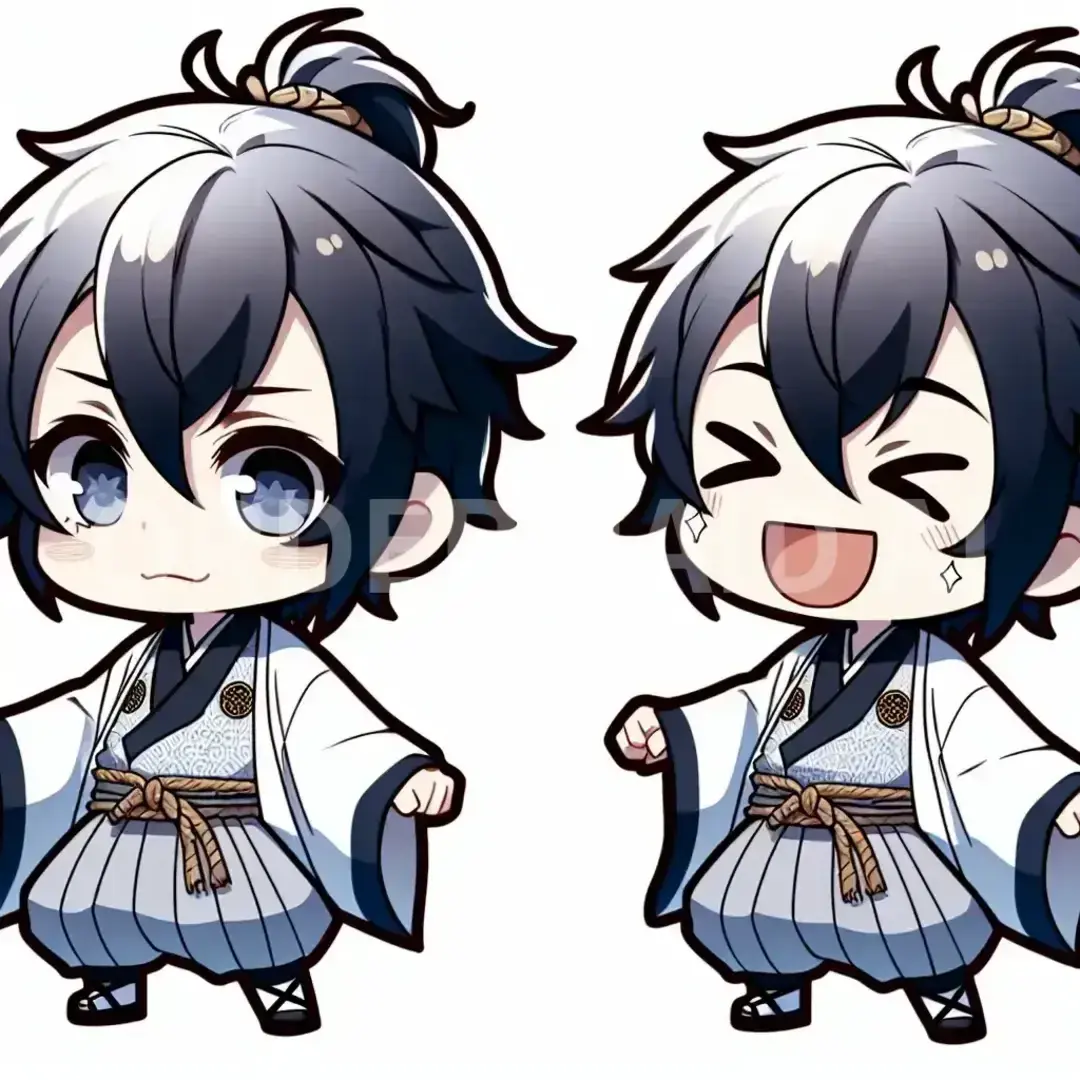 ちびキャラLINEスタンプメーカー - どんなイラストを生成したい？: いたずらっ子の男の子だけど、かわいい一面がある少年。特攻服を着ています。 / 表情を選択してください。: 笑顔 - 幸せや友好的な感情を示す。 - AI画像 クラウドワークスAI