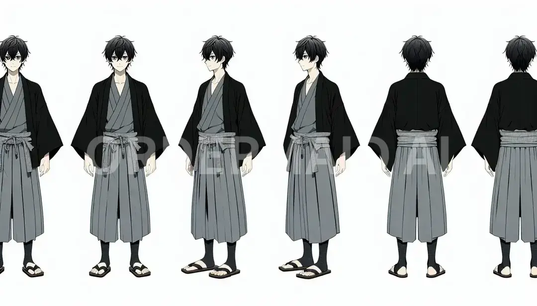 Vtuberの立ち絵メーカー - どんなイラストを生成したい？: 黒髪 短髪 男 和服 - AI画像 クラウドワークスAI