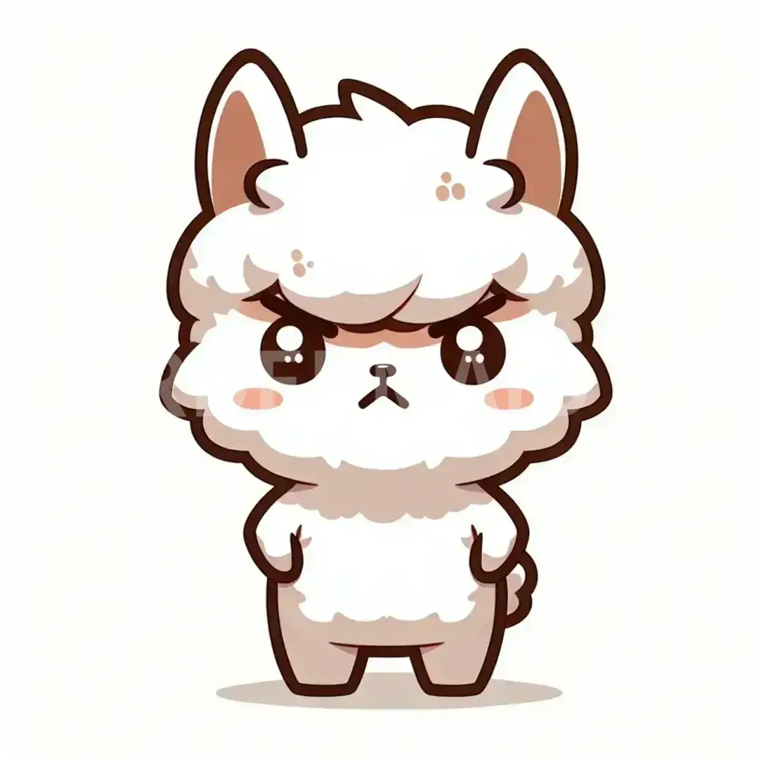 ちびキャラLINEスタンプメーカー - どんなイラストを生成したい？: かわいいアルパカのイラスト / 表情を選択してください。: 怒りの表情 - 眉を寄せ、目を細めることで怒りを示す。 - AI画像 クラウドワークスAI