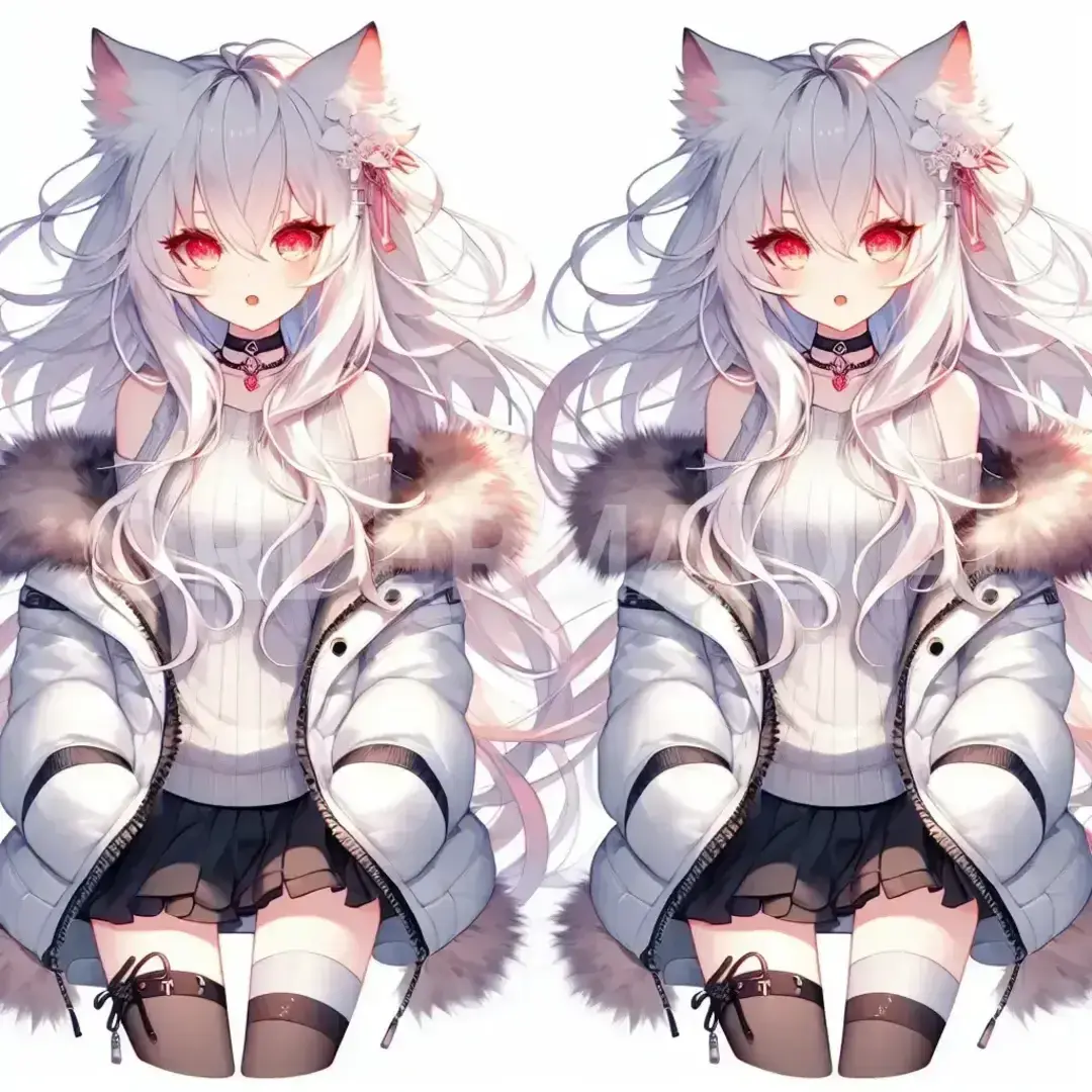 Vtuberの立ち絵メーカー - どんなイラストを生成したい？: 白髪の赤目女子 - AI画像 クラウドワークスAI