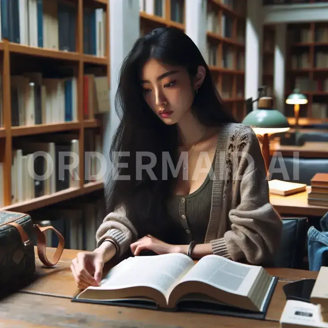 なんでも自由に生成 - 生成したい画像の指示を入力: 本田翼と図書館で勉強 - AI画像 クラウドワークスAI