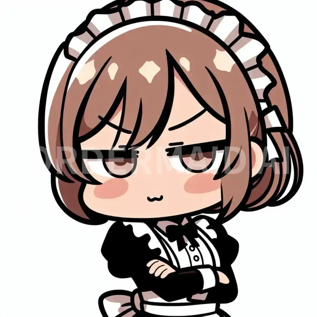ちびキャラLINEスタンプメーカー - どんなイラストを生成したい？: 毒舌メイド / 表情を選択してください。: どや顔 - 自信満々で、何かを成し遂げたときの得意げな顔。 - AI画像 クラウドワークスAI