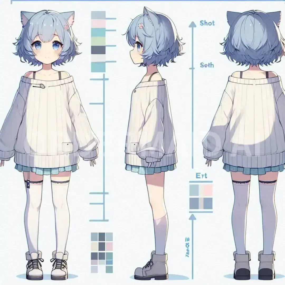 Vtuberの立ち絵メーカー - どんなイラストを生成したい？: 青髪短髪ドジっ子少女 - AI画像 クラウドワークスAI