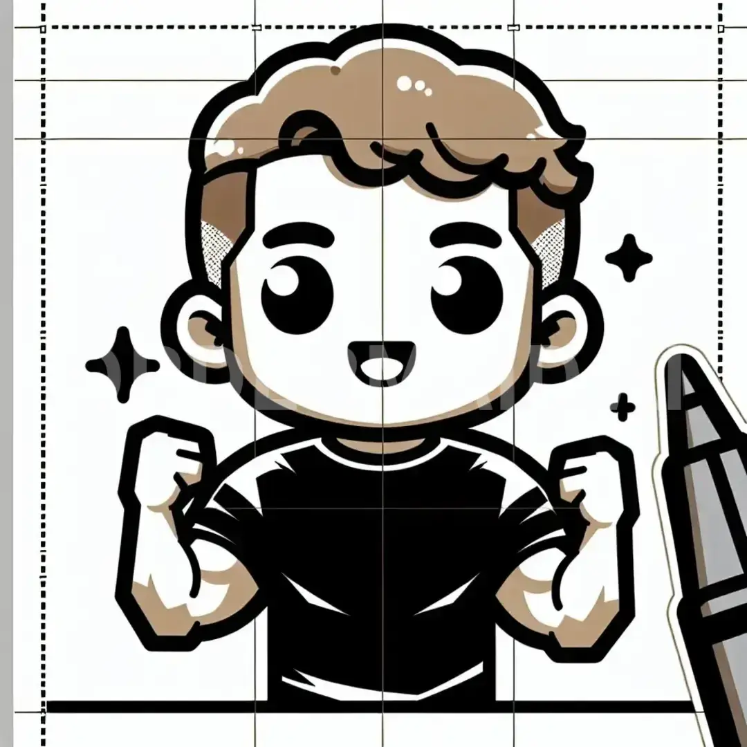 ちびキャラLINEスタンプメーカー - どんなイラストを生成したい？: マッチョマン / 表情を選択してください。: 笑顔 - 幸せや友好的な感情を示す。 - AI画像 クラウドワークスAI
