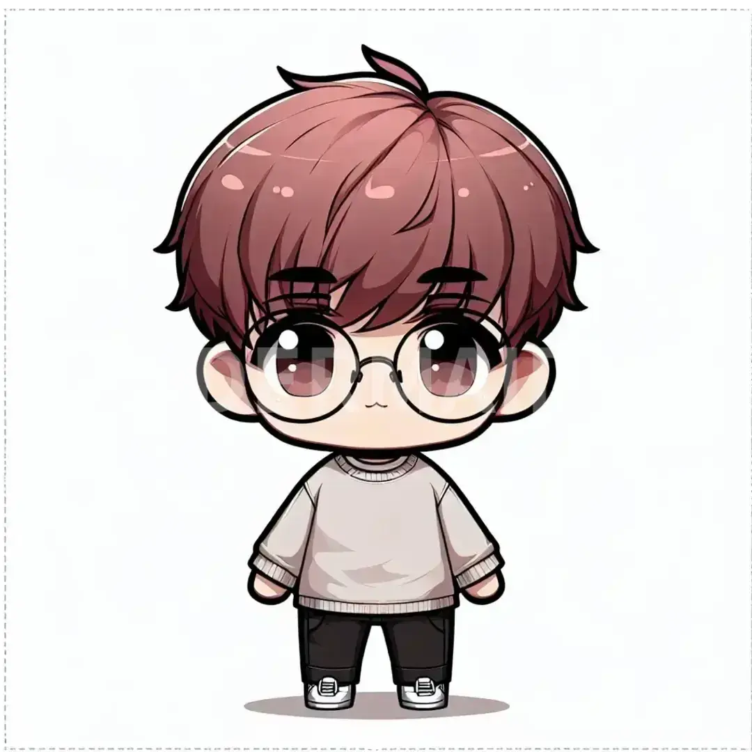 ちびキャラ - どんなちびキャラを生成したい？: 褐色肌で眼鏡で髪色ピンクの男の子 - AI画像 クラウドワークスAI
