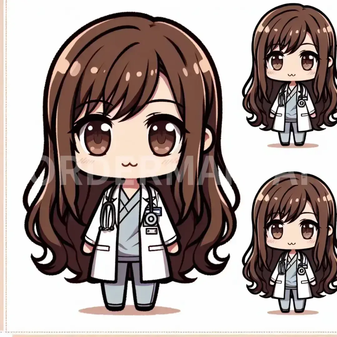 ちびキャラ - どんなちびキャラを生成したい？: 茶髪ロングで童顔の医大生ちゃん - AI画像 クラウドワークスAI