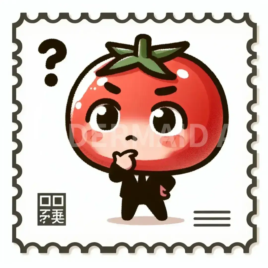 ちびキャラLINEスタンプメーカー - どんなイラストを生成したい？: トマト / 表情を選択してください。: 思案顔 - 顎に手を当てたり、眉をひそめたりして考え込んでいる様子。 - AI画像 クラウドワークスAI