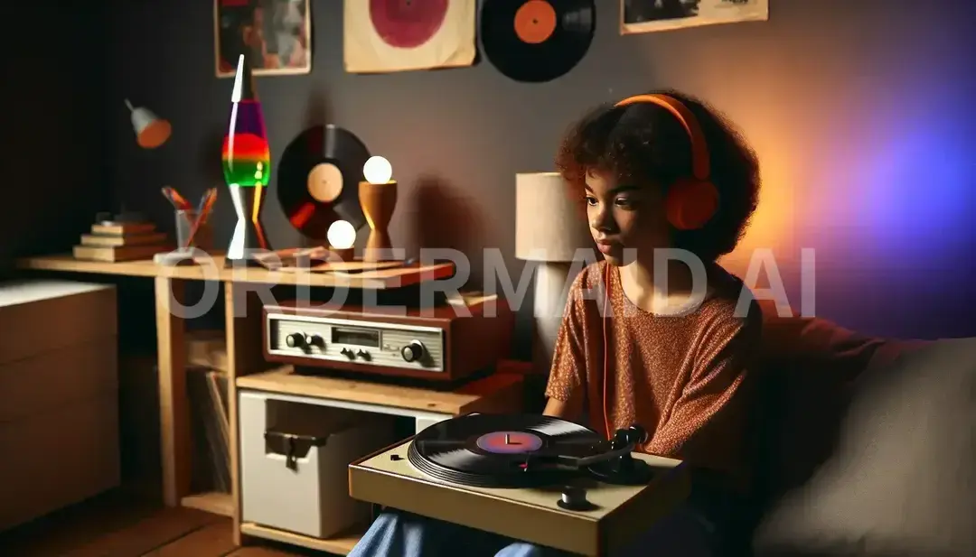 なんでも自由に生成 - 生成したい画像の指示を入力: lofi音楽を聴く少女 - AI画像 クラウドワークスAI