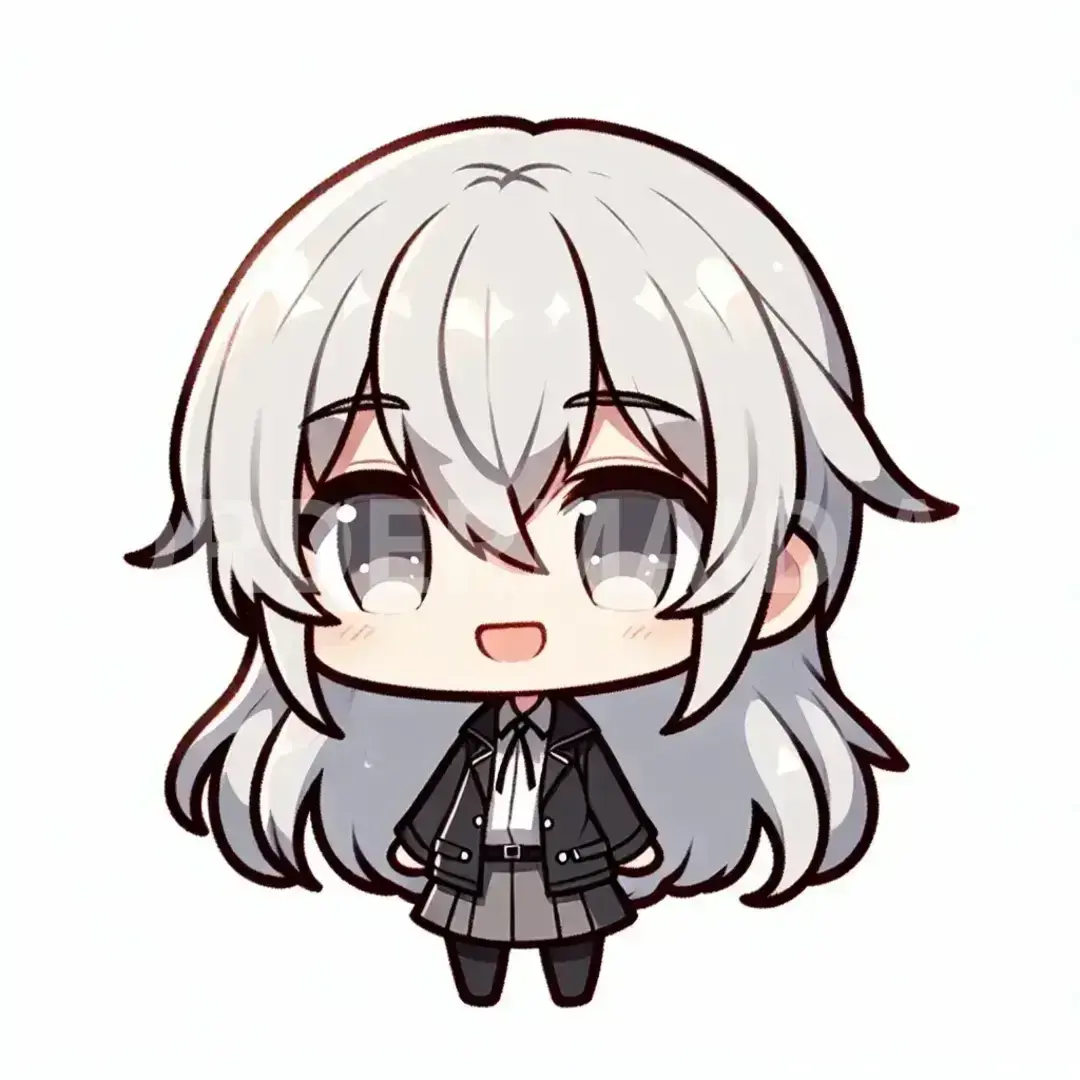 ちびキャラLINEスタンプメーカー - どんなイラストを生成したい？: 銀髪ロリ / 表情を選択してください。: 笑顔 - 幸せや友好的な感情を示す。 - AI画像 クラウドワークスAI