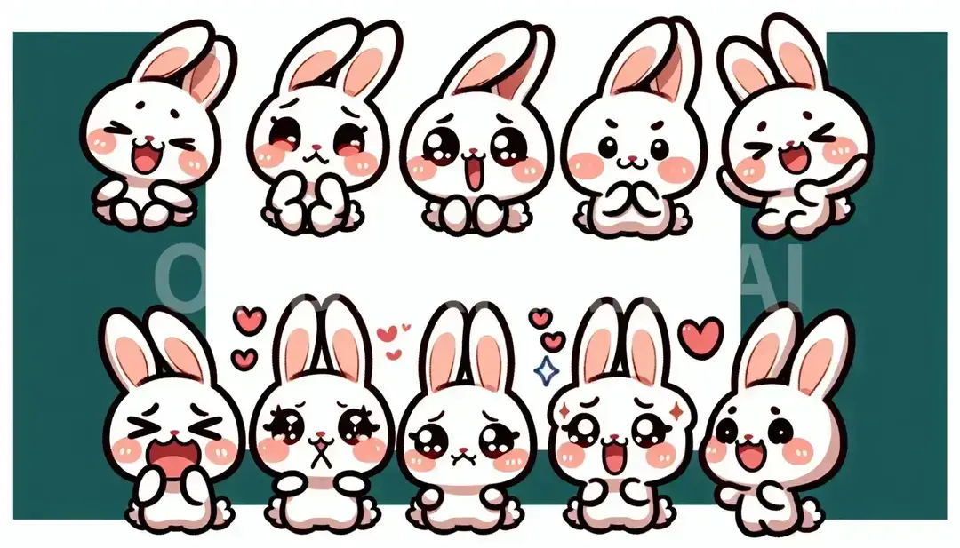 LINEスタンプメーカー2 - 生成したいキャラクター: エモいウサギ / スタイル: ちびキャラ風 - AI画像 クラウドワークスAI