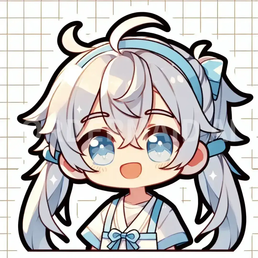 ちびキャラLINEスタンプメーカー - どんなイラストを生成したい？: 可愛い男の子　
髪　ツインテール
水色
髪は白と水色
水色のカチューシャ / 表情を選択してください。: 笑顔 - 幸せや友好的な感情を示す。 - AI画像 クラウドワークスAI