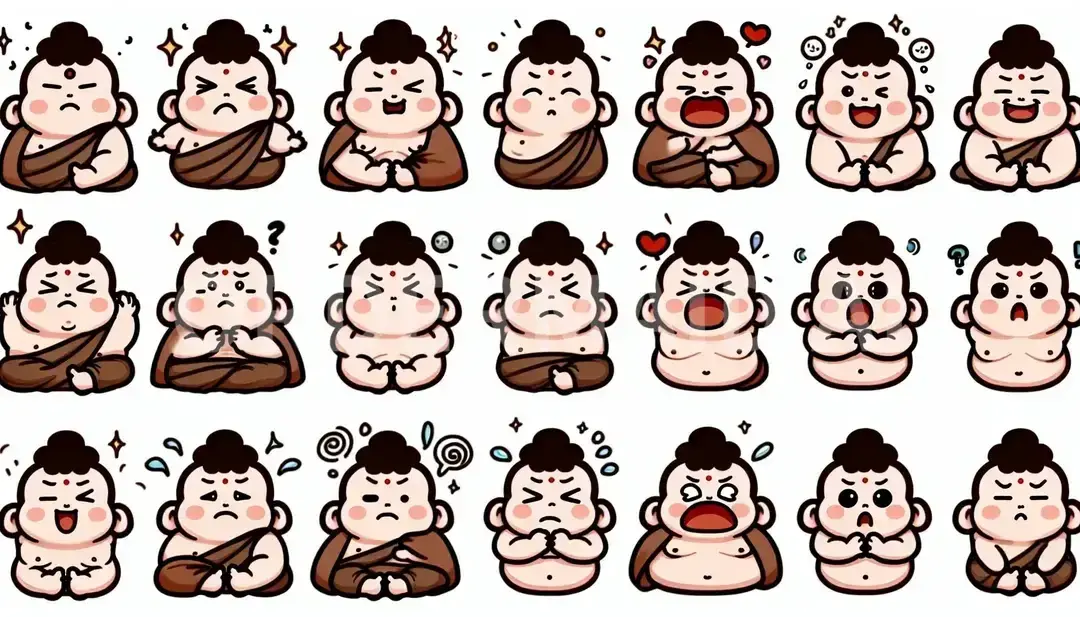 LINEスタンプメーカー2 - 生成したいキャラクター: 太った大仏 / スタイル: ちびキャラ風 - AI画像 クラウドワークスAI