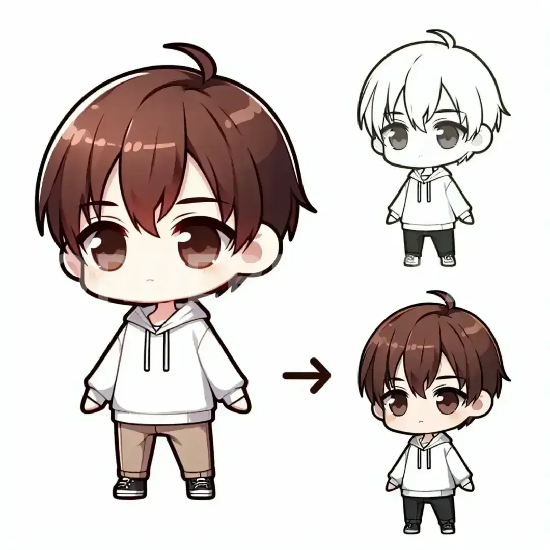 ちびキャラ - どんなちびキャラを生成したい？: ミディアム茶髪 糸目の男の子 - AI画像 クラウドワークスAI