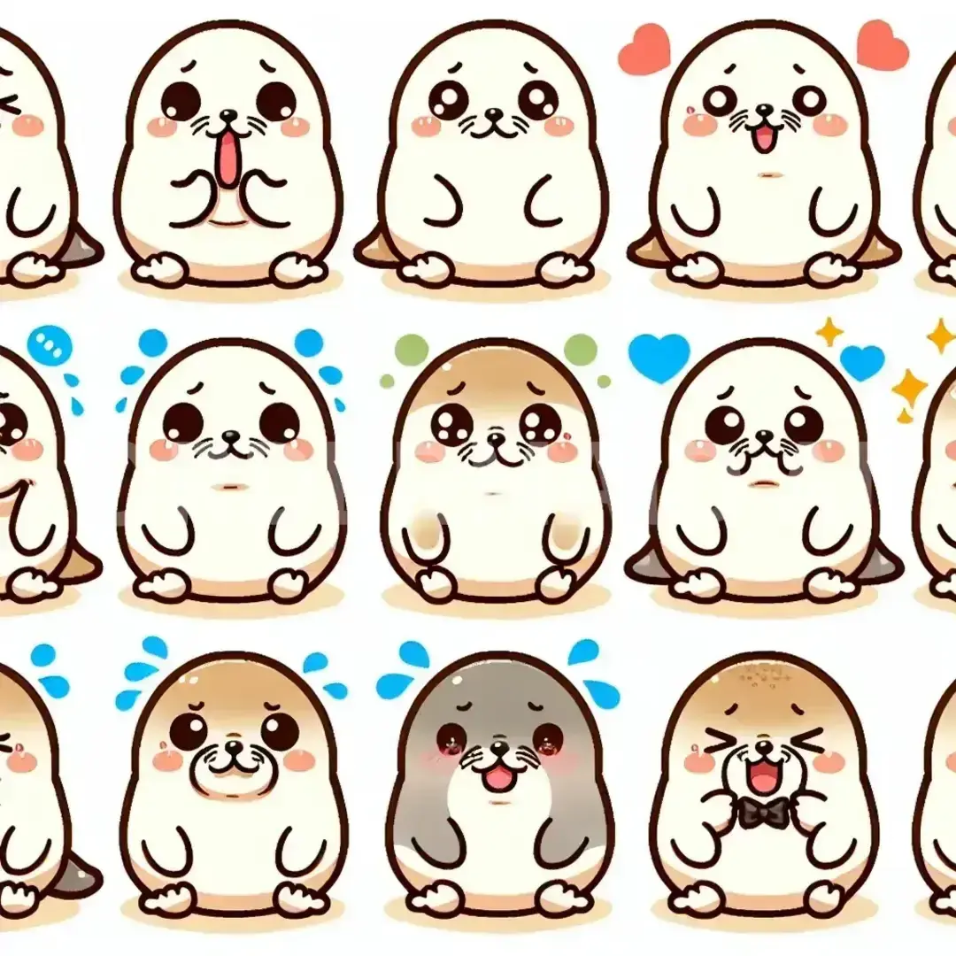 LINEスタンプメーカー2 - 生成したいキャラクター: 太ったあざらし / スタイル: 漫画風 - AI画像 クラウドワークスAI