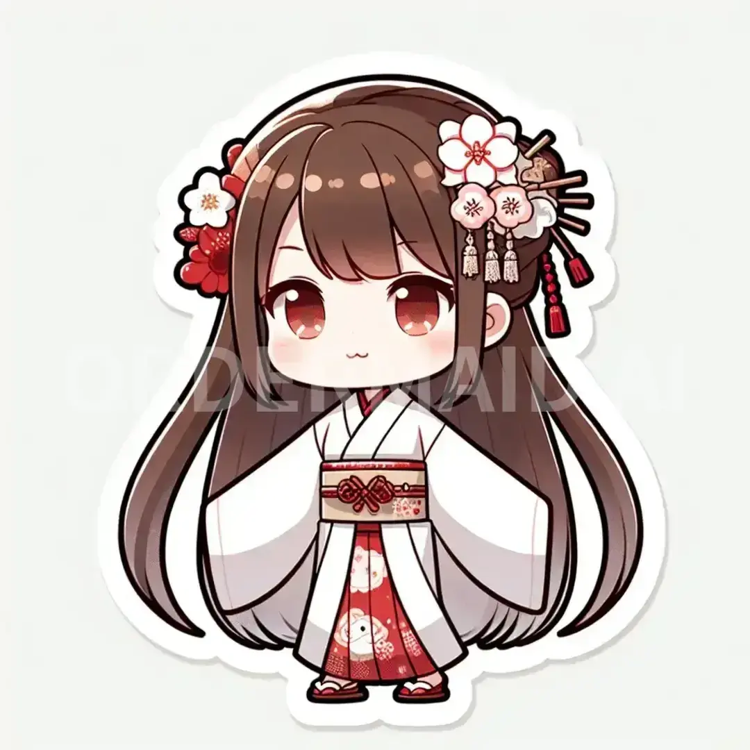 ちびキャラ - どんなちびキャラを生成したい？: 16歳くらいでかわいい巫女さん。
話しやすそうだが神秘的なオーラを纏っている。 - AI画像 クラウドワークスAI