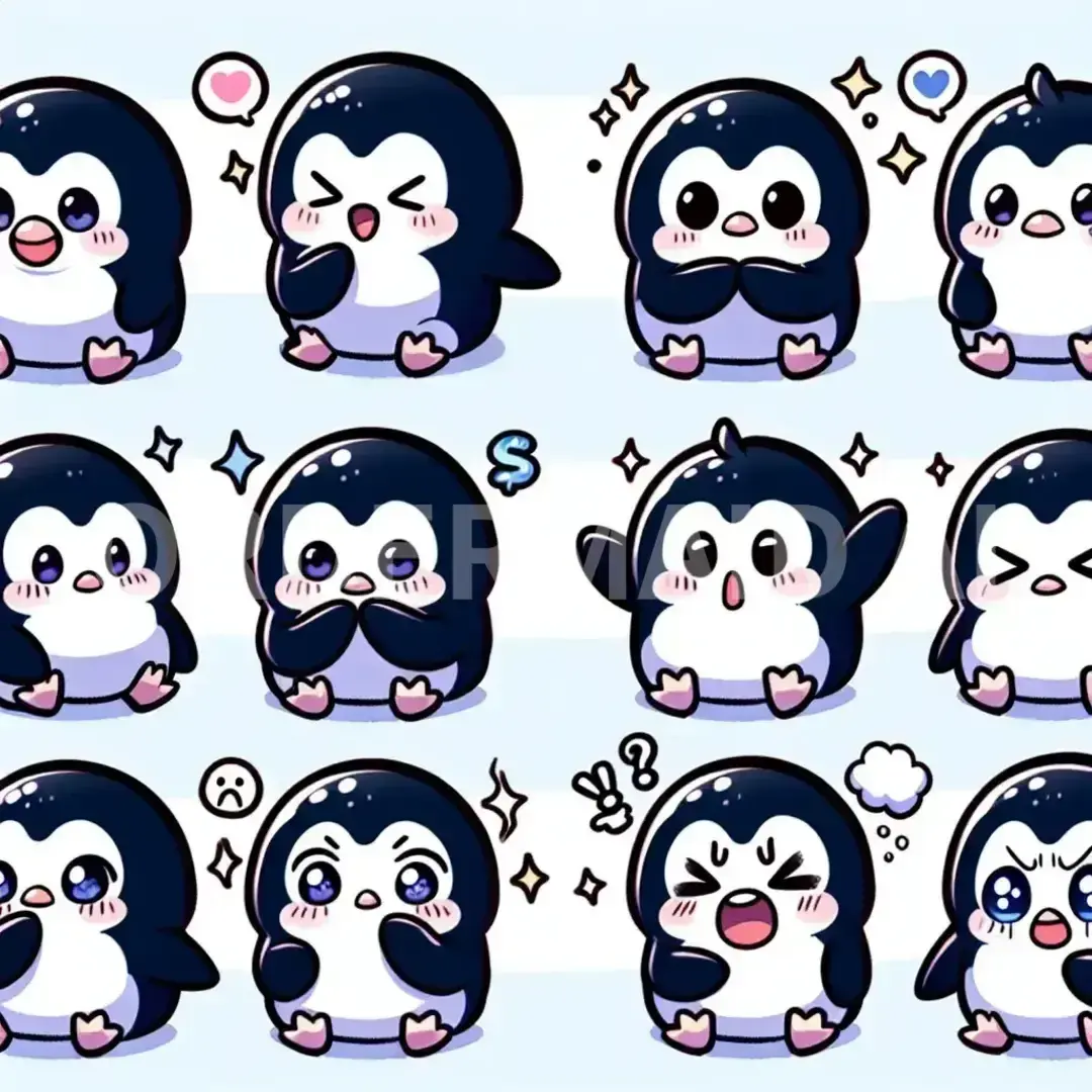 LINEスタンプメーカー2 - 生成したいキャラクター: 太ったイワトビペンギン / スタイル: ちびキャラ風 - AI画像 クラウドワークスAI