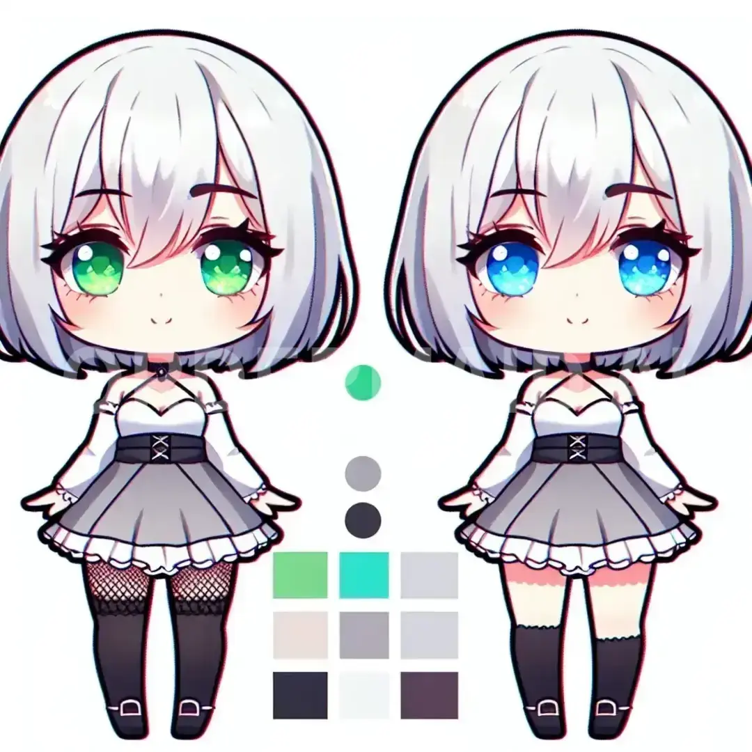 ちびキャラ - どんなちびキャラを生成したい？: 高画質白髪、ボブ、オッドアイ女子 - AI画像 クラウドワークスAI