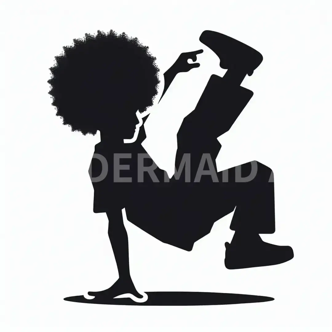シルエットイラスト - どんなイラストを生成したい？: ブレイクダンスをするアフロの髪型の男の人 - AI画像 クラウドワークスAI