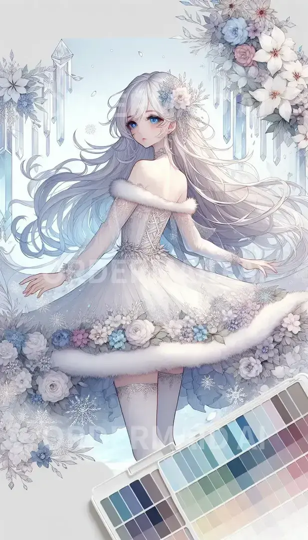 淡くて美しいキャラクターイラスト - どんなイラストを生成したい？: 白髪青眼女子 花 - AI画像 クラウドワークスAI