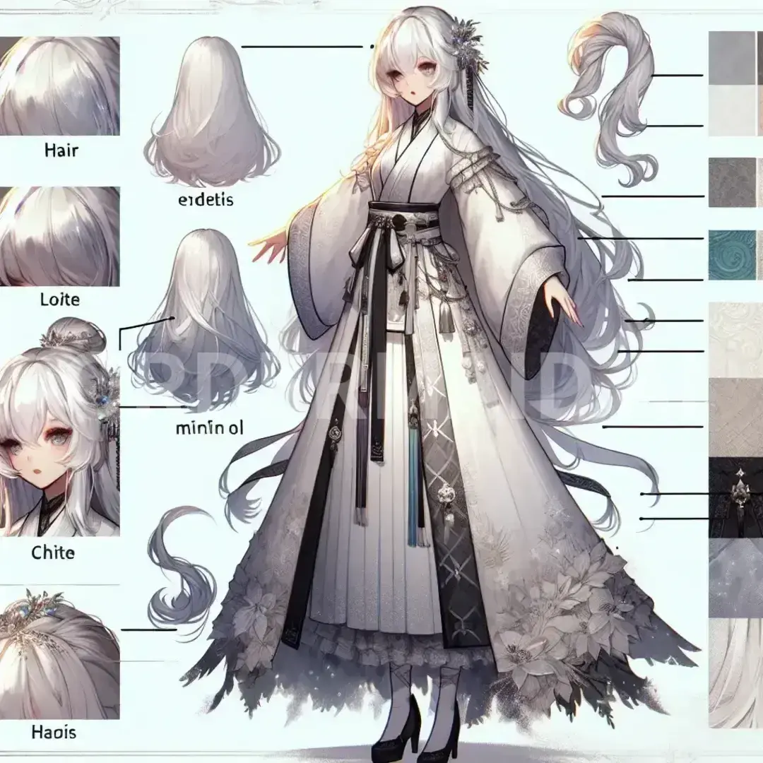 Vtuberの立ち絵メーカー - どんなイラストを生成したい？: 白髪ハーフアップの魔女 - AI画像 クラウドワークスAI