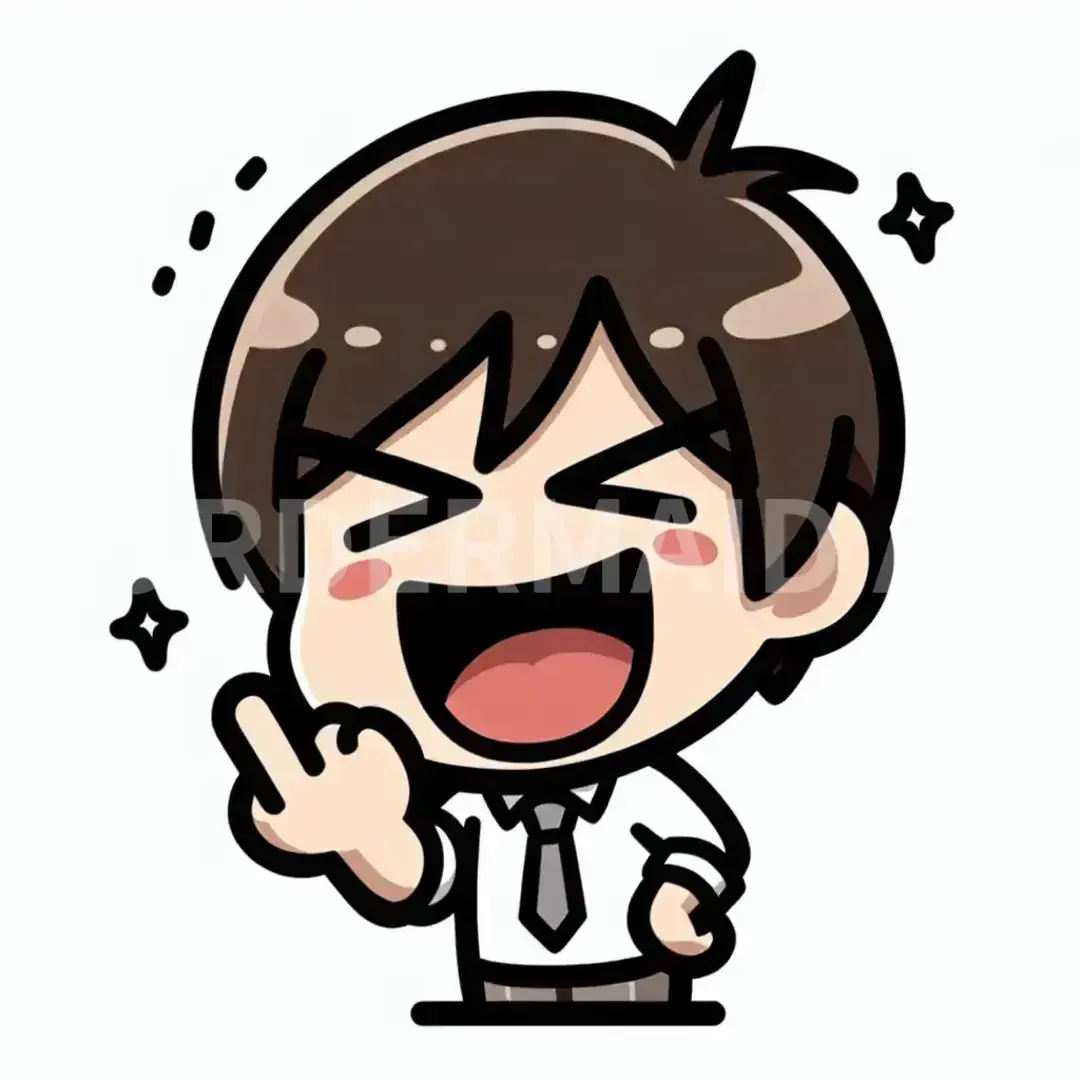 ちびキャラ - どんなちびキャラを生成したい？: 中指を立てて笑ってる男 - AI画像 クラウドワークスAI