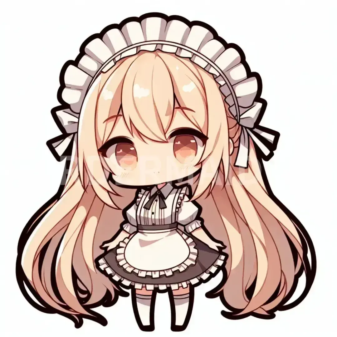 ちびキャラ - どんなちびキャラを生成したい？: 金髪ロングでロリ系のメイドちゃん - AI画像 クラウドワークスAI