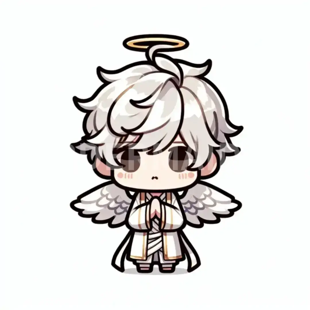 ちびキャラ - どんなちびキャラを生成したい？: 白髪のかわいい神様で羽が生えている - AI画像 クラウドワークスAI