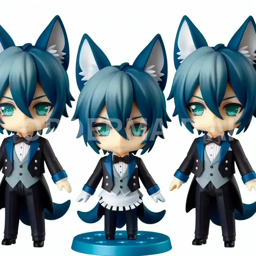 ねんどろいど - どんなイラストを生成したい？: 青い髪、緑の目、狐耳の執事 - AI画像 クラウドワークスAI