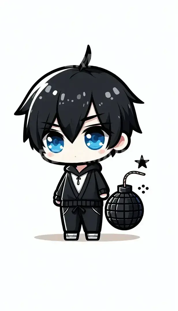 ちびキャラ - どんなちびキャラを生成したい？: 黒髪 青い目 地雷系 - AI画像 クラウドワークスAI