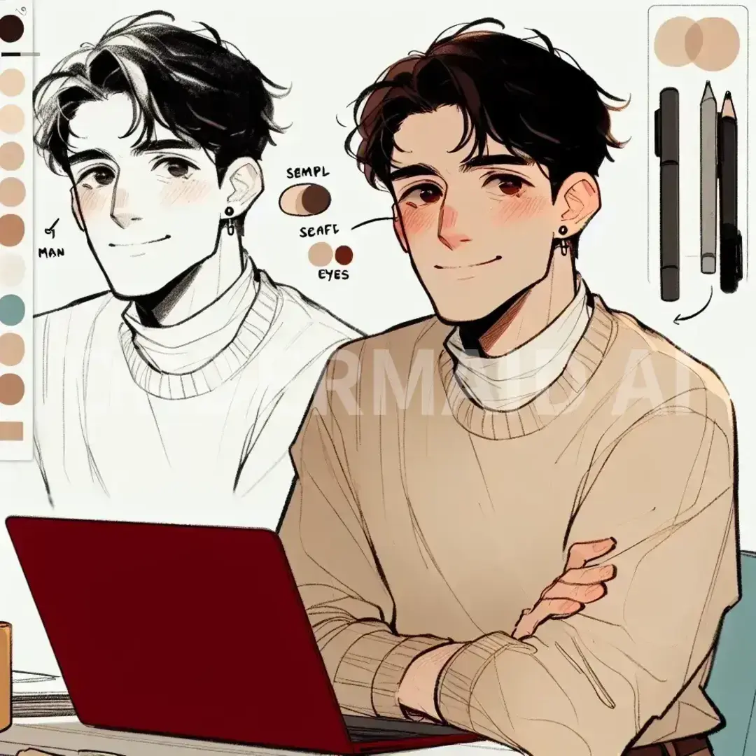 ゆるかわスケッチイラスト - どんなイラストを生成したい？: 上目遣いのあざと男子 - AI画像 クラウドワークスAI