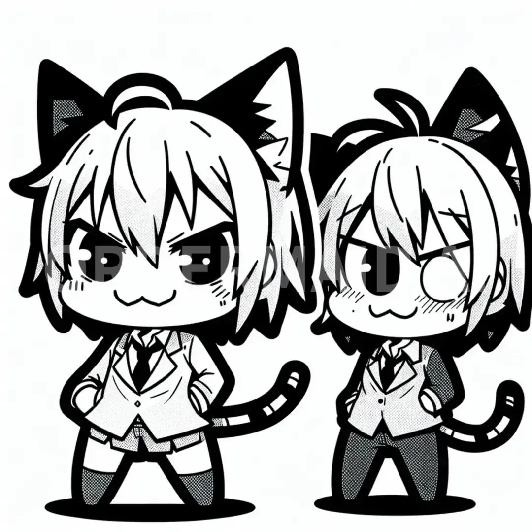 ちびキャラLINEスタンプメーカー - どんなイラストを生成したい？: 猫　ブサイク / 表情を選択してください。: ニヤリとした悪戯笑顔 - 片隅に笑みを浮かべていたずらな意図を示す。 - AI画像 クラウドワークスAI