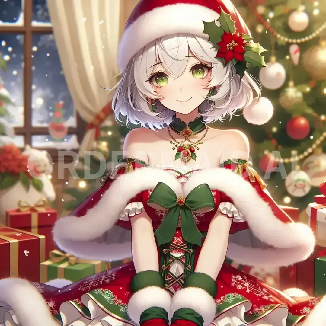 【イラスト版】クリスマスコスプレメーカー - どんなイラストを生成したい？: ショートヘアの白髪の女性 - AI画像 クラウドワークスAI